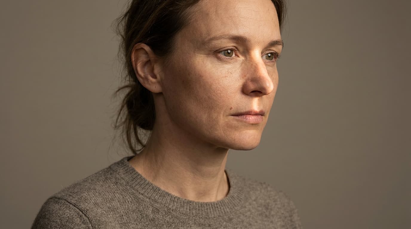 Editorial profile portrait in soft directional studio light showing the bridge and dorsum of a nose against a plain neutral background, no jewelry and no visible text